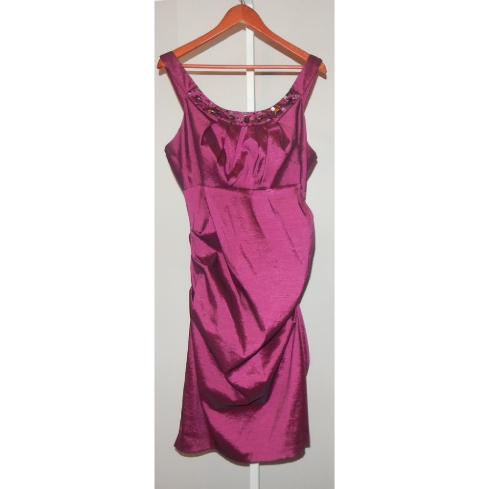 R&M Richards Merlot Ruched Evening Dress